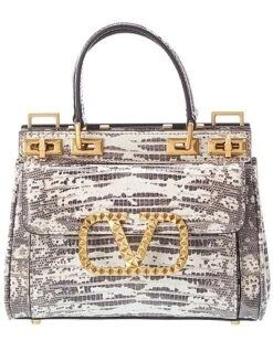 Valentino Rockstud Alcove Small Snake-Embossed Leather Satchel Women