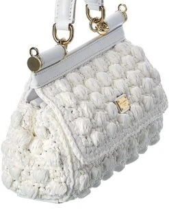 Dolce & Gabbana Sicily Small Crochet & Leather Satchel Women -City Bag Corner 1111283372 RLLD 3