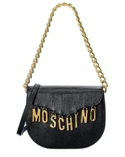 MOSCHINO Logo Lettering Embossed Leather Hobo Bag Women