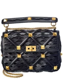 Valentino Roman Stud Large Leather & Mesh Shoulder Bag Women