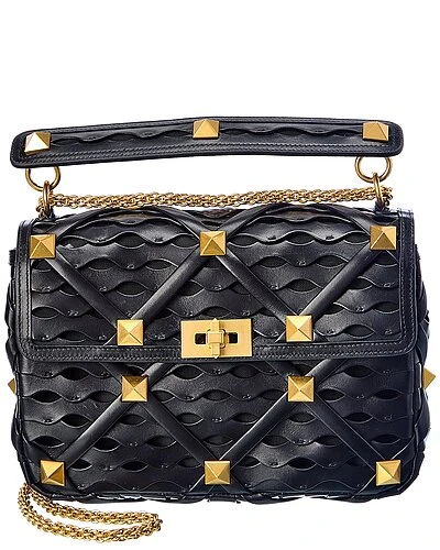 Valentino Roman Stud Large Leather & Mesh Shoulder Bag Women 1 Valentino Roman Stud Large Leather & Mesh Shoulder Bag Women