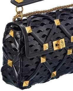 Valentino Roman Stud Large Leather & Mesh Shoulder Bag Women 7 Valentino Roman Stud Large Leather & Mesh Shoulder Bag Women -City Bag Corner 1160162955 RLLD 3