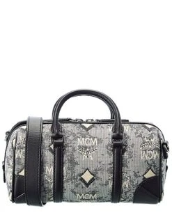 MCM Boston Mini Vintage Jacquard Monogram Canvas & Leather Shoulder Bag Women