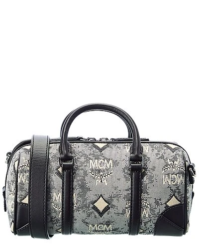 MCM Boston Mini Vintage Jacquard Monogram Canvas & Leather Shoulder Bag Women 1 MCM Boston Mini Vintage Jacquard Monogram Canvas & Leather Shoulder Bag Women