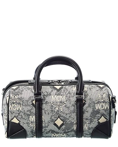 MCM Boston Mini Vintage Jacquard Monogram Canvas & Leather Shoulder Bag Women 2 MCM Boston Mini Vintage Jacquard Monogram Canvas & Leather Shoulder Bag Women - Image 2