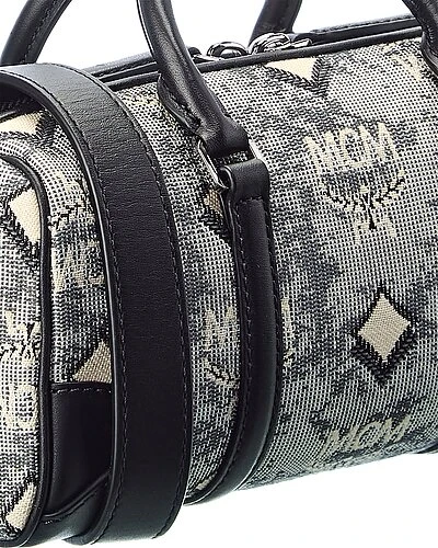 MCM Boston Mini Vintage Jacquard Monogram Canvas & Leather Shoulder Bag Women 3 MCM Boston Mini Vintage Jacquard Monogram Canvas & Leather Shoulder Bag Women - Image 3