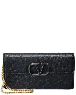 Valentino VSLING Ostrich Leather Wallet On Chain Women