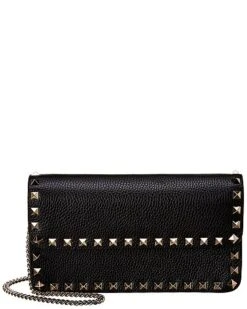 Valentino Rockstud Grainy Leather Wallet On Chain Women
