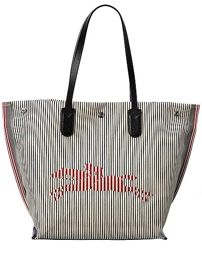 Longchamp Essential Raye Open Canvas & Leather Tote Women 1 Longchamp Essential Raye Open Canvas & Leather Tote Women