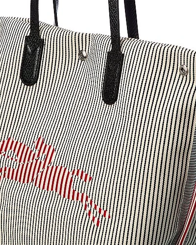 Longchamp Essential Raye Open Canvas & Leather Tote Women 3 Longchamp Essential Raye Open Canvas & Leather Tote Women - Image 3