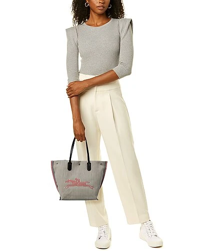 Longchamp Essential Raye Open Canvas & Leather Tote Women 4 Longchamp Essential Raye Open Canvas & Leather Tote Women - Image 4