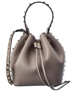Valentino Rockstud Grainy Leather Bucket Bag Women