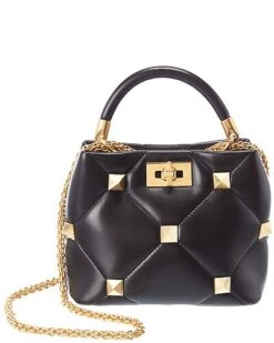 Valentino Roman Stud The Handle Small Leather Shoulder Bag Women Black -City Bag Corner 1160535192 RLLD black 1 1