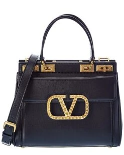 Valentino Rockstud Alcove Medium Grainy Leather Satchel Women
