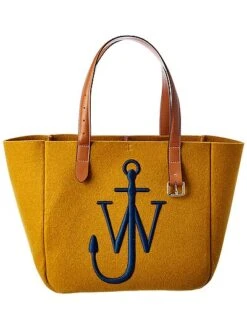 JW Anderson Logo Wool & Leather Tote Women