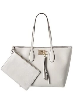 Salvatore Ferragamo Udio Leather Tote Women Grey -City Bag Corner 1161178954 RLLD grey 1