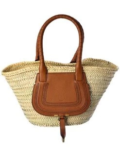 Chloé Marcie Medium Raffia & Leather Basket Tote Women