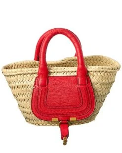 Chloé Marcie Mini Raffia & Leather Basket Tote Women
