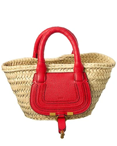 Chloé Marcie Mini Raffia & Leather Basket Tote Women 1 Chloé Marcie Mini Raffia & Leather Basket Tote Women