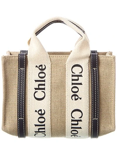 Chloé Woody Mini Canvas & Leather Tote Women 2 Chloé Woody Mini Canvas & Leather Tote Women - Image 2