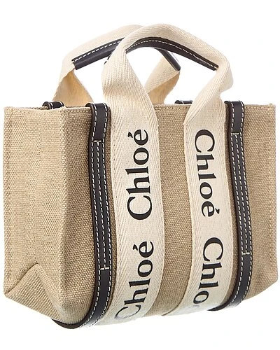 Chloé Woody Mini Canvas & Leather Tote Women 3 Chloé Woody Mini Canvas & Leather Tote Women - Image 3