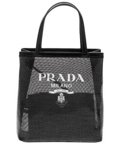 Prada Sequined Mesh & Leather Tote Women